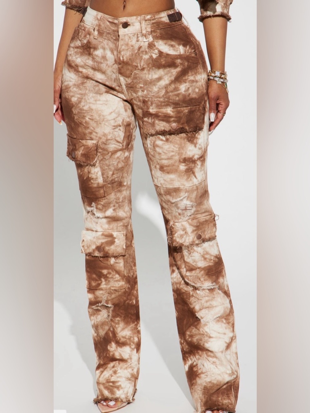 Fashion nova Hard days longer nights Tie Dye Cargo Jeans Brown Womens 9